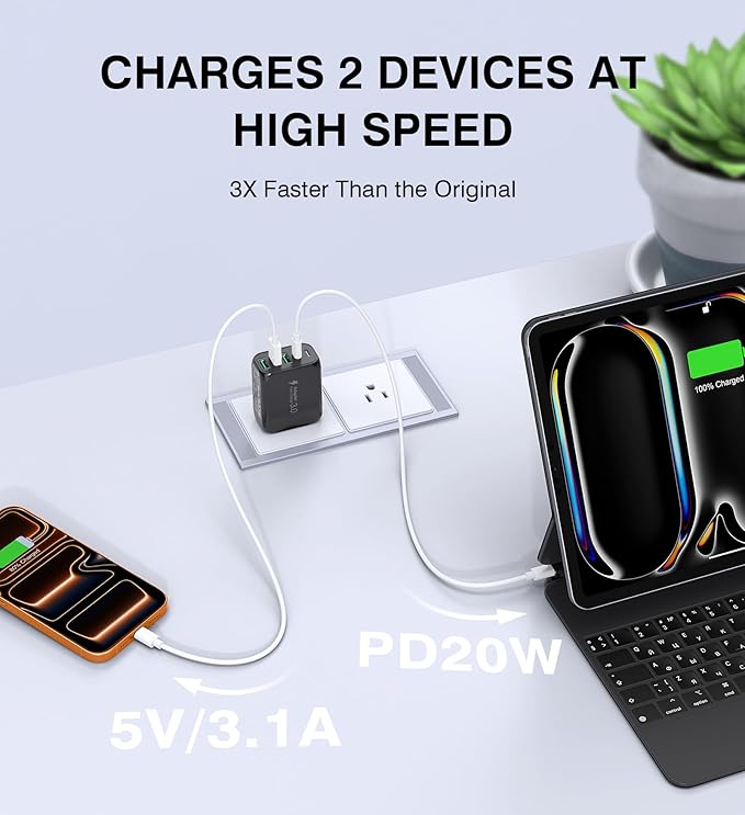 60W USB C Wall Charger Block, 2Pack 5-Port C Charger Fast Charging Block PD Power Adapter+QC 3.0 Multiport Type C Box Brick Cube USB A Wall Plug for iPhone 15/16/17 Pro Max Plus, iPad,Galaxy S24/S23