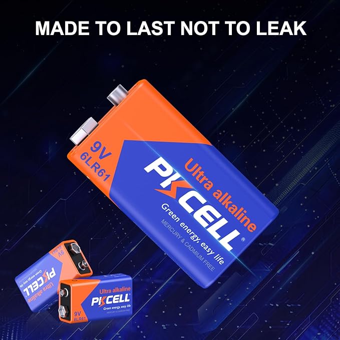 PKCELL 9v Maximum Power Dry Battery – Ultra Long-Lasting 9V Batteries for Smoke Detector 9v 6lr61 Alkaline for Smoke Alarms