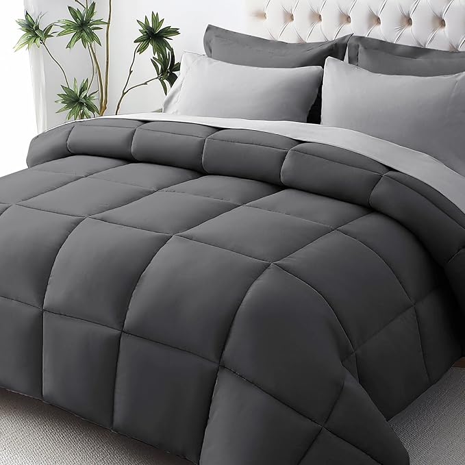JOLLYVOGUE Twin XL Comforter Set, Ultra-Soft Bed in a Bag Twin XL Size 5 Pieces, Oeko-TEX Certified Bedding Set with Down Alternative Comforter, Sheets, Pillowcases & Shams, Dark & Light Grey