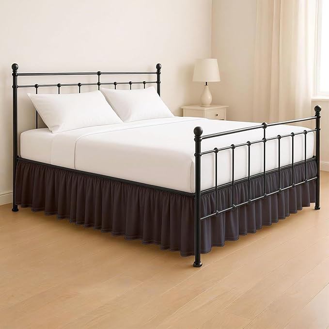 KRISHNA Ruffled Bed Skirt with Split Corners Full, 100% Microfiber Hotel Quality, 24 Inch Drop Dust Ruffle Gathered Bedskirt with Platform, 54" x 75", Dark Grey