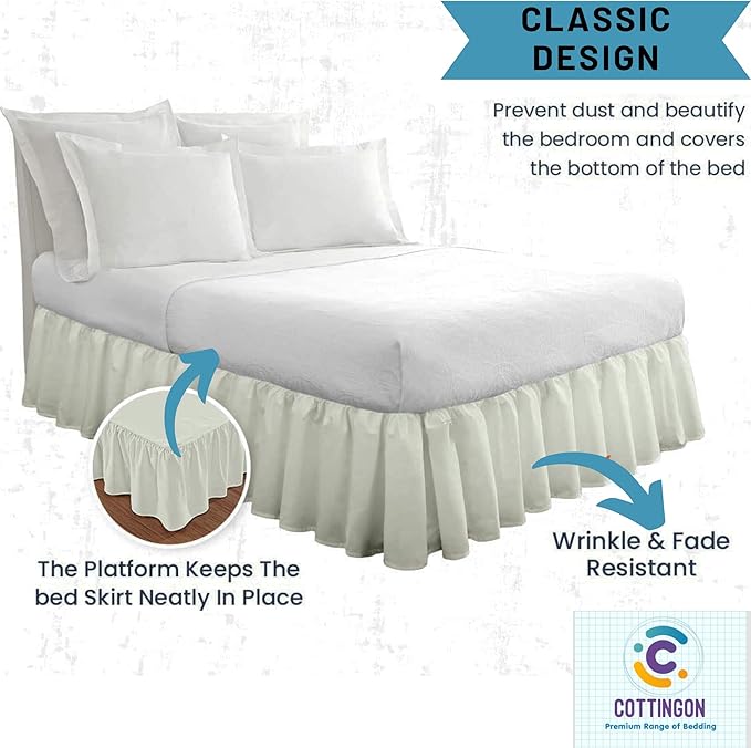 Ruffled Bed Skirt with Split Corners-Dust Ruffle - 15" Drop 100% Microfiber Soft,Sheen & Luxurious Look - Bed Skirts (Ivory -King)