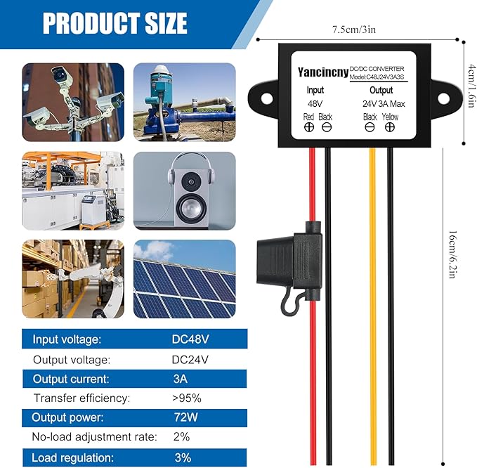 Yancincny 20A 480W 24V DC 36V/48V/60V/72V Step Down to 24V 20A 480W DC Converter Regulator Power Supply Module Buck Transformer Volt Module, Waterproof Voltage Reducer for Golf Cart