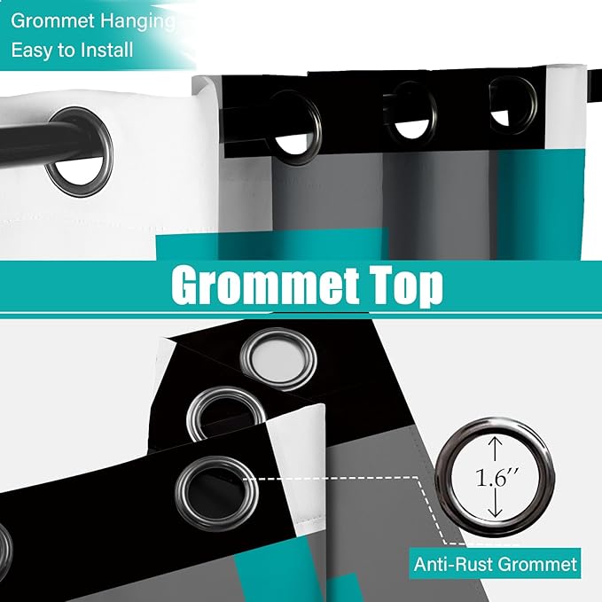 Teal/Turquoise 100% Blackout Curtains for Bedroom 84 inch Length 2 Panels Set White Grey Modern Abstract Geometric Black Out Curtains Room Darkening Window Drapes for Living Room, 42Wx84L