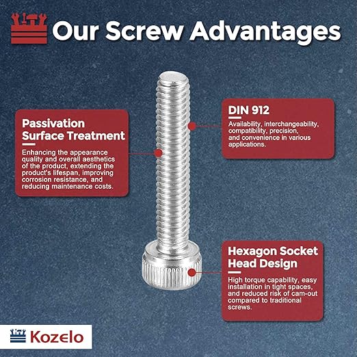 Kozelo 30pcs Socket Head Cap Screws - [M4-0.7 x 22mm] 304 Stainless Steel Allen Socket Drive for Electrical Motor 3D Printing Fan Engine Replacement Use, Silver