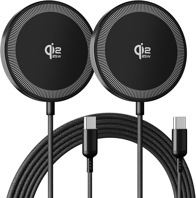 25W Magnetic Wireless Charging Pad: Qi2.2 Qi2 MagSafe Fast Charger for Google Pixel 10 iPhone 17 16 Pro Max 16e 15 14 13 12 AirPods & Samsung Galaxy Series Gift Ideal for Desk & Travel (Black, 2Pack)