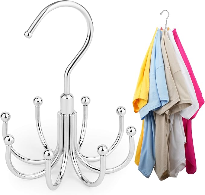 ZEDODIER 2 Pack Space Saving Hangers for Clothes,Rotatable Sturdy Shirt Hangers with 16 Hooks, Non Slip Multiple Shirt Organizer for T-Shirts Sweatshirts Hoodies, Silver