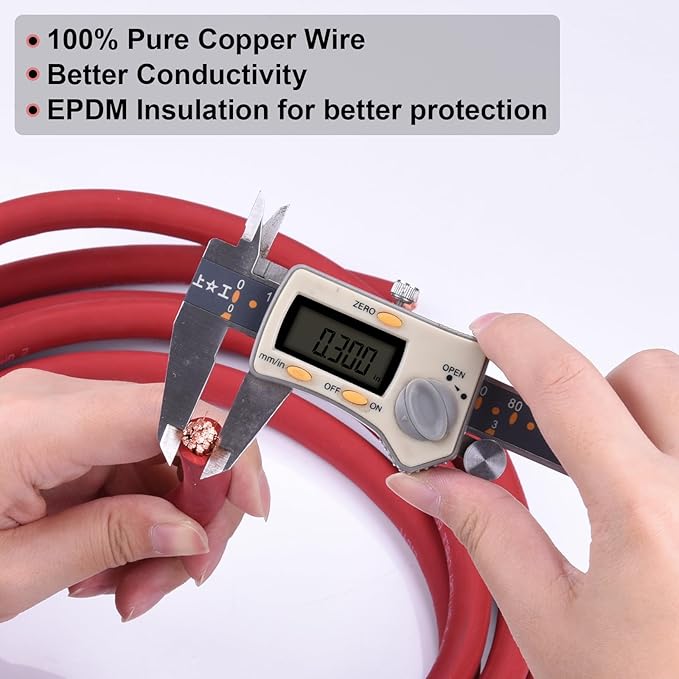 Shirbly 2 Gauge Battery Cable, 5FT Red + 5FT Black 2 AWG Pure Copper Wire Welding Cable, for Automotive, Battery, Solar and Generator, Standard USA OFC Wire