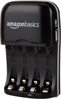 Amazon Basics Rechargeable Battery Charger for AA & AAA Nickel-Metal Hydride (NiMH) Batteries with USB Charging Port, Black