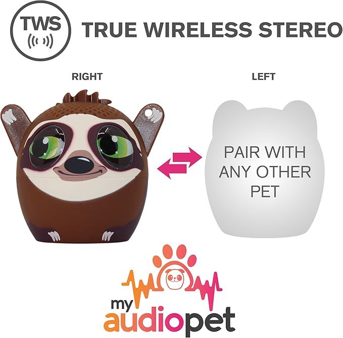 My Audio Pet Mini Bluetooth Animal Wireless Speaker for Kids of All Ages - True Wireless Stereo – Pair with Another TWS Pet for Powerful Rich Room-Filling Sound (Slow Jam-Sloth)
