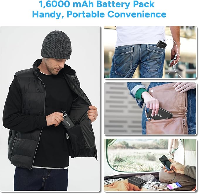 DR.PREPARE 16000mAh Battery Pack with 7.4V DC (3.8mm) & 5V USB Output for Heated Vest, Faster-Charging Power Bank with Type C in/Output, Portable Compact Battery for Eye Mask, iPhone, iPad