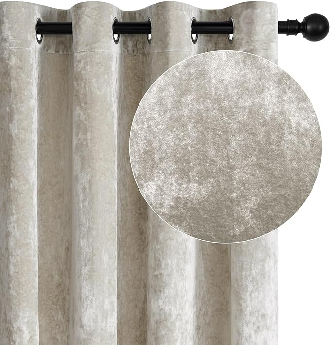 SMILETIME Ivory White Crushed Velvet Curtains 52x96 inch Luxurious Thermal Insulated Soundproof Drapes for Living Room Bedroom Office Soft and Durable Light-Filtering Window Treatments, 2 Panels
