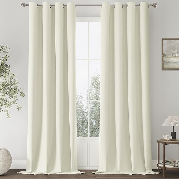 ChrisDowa 100% Blackout Iovry Solid Curtains 108 Inches Long 2 Panels for Bedroom Living Room,Farmhouse Room Darkening Thermal Insulated Soundproof Grommet Top Window Treatment Drapes,52x108