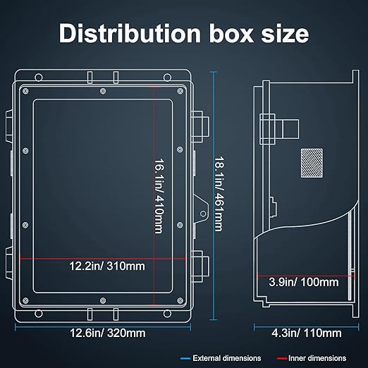 Namunanee Outdoor Electrical Junction Box, ABS Water Resistant Enclosure with Internal Mounting Panel & Hinged Cover (18.1" H* 12.6" L* 4.3" W)