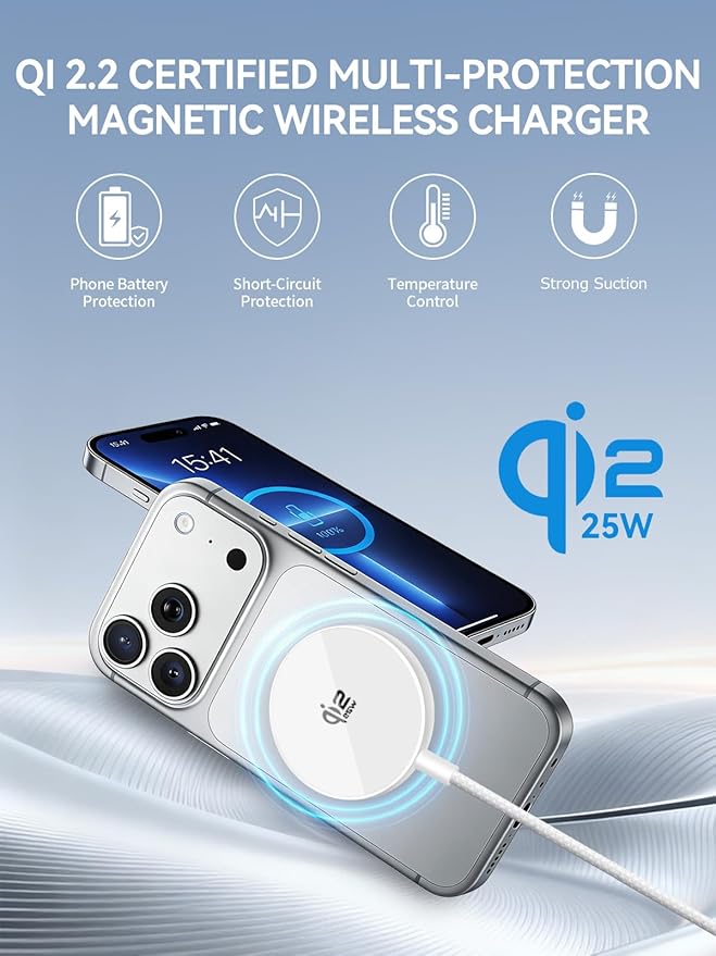 Qi2.2 25W Mag Safe Charger,10FT iPhone 17 Magnetic Wireless Fast Charger Wireless Mag Safe Fast Charging Pad with 35W USB C Power Adapter for iPhone Air 17 16 15 14 13 12 Pro Max Plus,AirPods Pro 2/3
