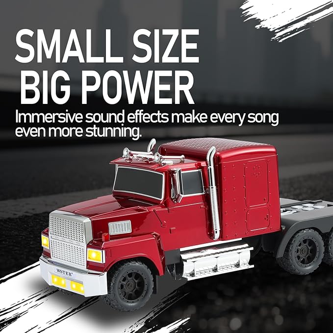 WSTER American Truck Bluetooth Speaker with HD Sound, TWS Pairing, LED Party Light, Operation Panel, Built-in Mic, Portable Car Model Speaker for Parties, Beach, Outdoor Activities (RED)