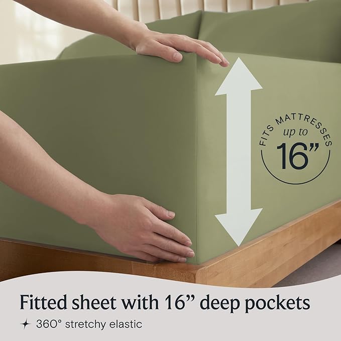 LuxClub 3 PC Twin Sheet Set, Deep Pockets Wrinkle Free Cooling Bed Sheets Hotel Bedding for Women, Men, Kids & Teens, Includes 1 Fitted Sheet, 1 Flat Sheet and 1 Pillowcase-Silky Soft Olive