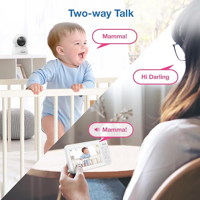 VTech 3 Cameras Video Baby Monitor with 5" LCD Screen,Up to 17Hrs Video & 31Hrs Audio, Night Vision, Pan-Tilt-Zoom, Lullabies, Soothing Sounds, Temperature Sensor,Split Screen, No WiFi: 924-3W