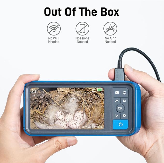 Teslong Telescopic Endoscope Inspection Camera with Screen & Light, 4.5" IPS Display Borescope with 5FT Telescoping Pole, IP67 Waterproof Inspection Camera for Ceiling, Wall, Chimney, Automotive &HVAC
