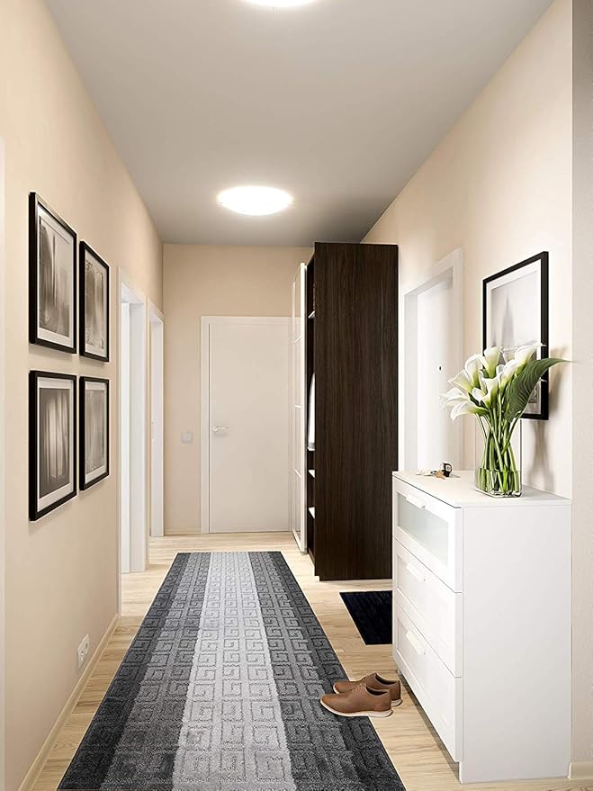Custom Length Hallway Runner Rug,Slip Resistant,Meander Grey, 26 Inch X 8 feet, Sold and Priced Per Foot
