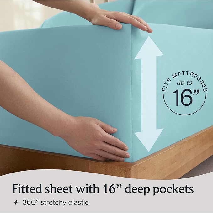 LuxClub 4 PC Full Sheet Set, Deep Pockets Wrinkle Free Cooling Bed Sheets Hotel Bedding for Women, Men, Kids & Teens, Includes 1 Fitted Sheet, 1 Flat Sheet and 2 Pillowcases-Aqua
