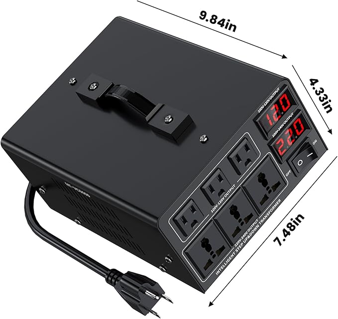 6000W Voltage Converter Transformer(110V to 220V or 220V to 110V) Step Up/Down Converter 110/120 Volt - 220/240 Volt w/US Power Cord,Circuit Breaker Protection, LCD Screen Display
