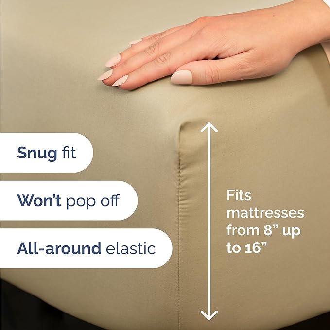Twin 4 Piece Sheet Set - Cooling, Comfy & Breathable - Hotel Luxury Bedding, Includes Fitted Sheet for Women, Men, Kids and Teens - 1 Flat, 1 Fitted Sheet, 2 Pillowcases with Deep Pockets - Beige
