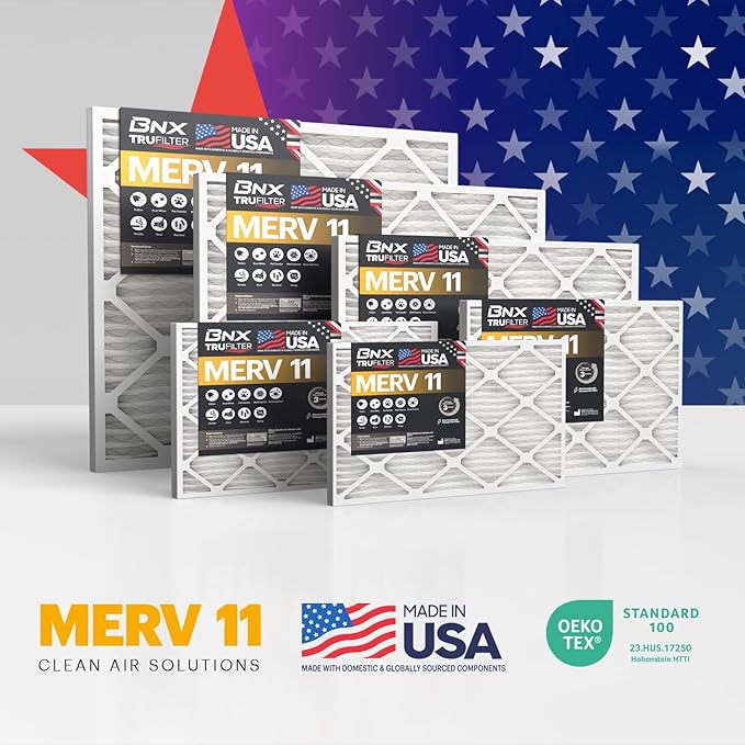 BNX TruFilter 14x30x1 Air Filter MERV 11 (4-Pack) - MADE IN USA - Allergen Defense Electrostatic Pleated Air Conditioner HVAC AC Furnace Filters for Allergies, Dust, Pet, Smoke, Allergy MPR 1200 FPR 7