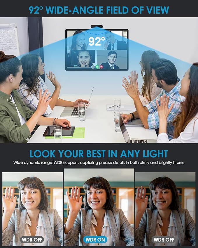 MOERTEK 4K Webcam for PC, Ultra 4K HD, AI Auto Framing, Webcam for Streaming, Auto Focus, Dual Noise Reducing Mics, 5X Digital Zoom, 92°FOV, Plug and Play, Ideal for High-End Meeting, Streaming
