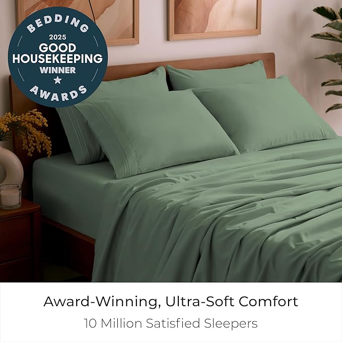 Mellanni Queen Sheet Set - 6-Piece Iconic Collection Bedding, (Including 4 Pillowcases), 21-Inch Extra Deep Pocket, Easy Care, Ultra Soft, Cooling Sheets, Brushed Microfiber - Sage