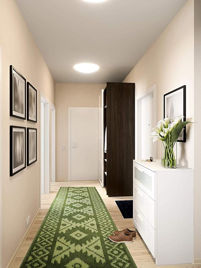Custom Length Hallway Runner Rug,Slip Resistant,Southwestern Green, 26 Inch X 28 feet, Sold and Priced Per Foot