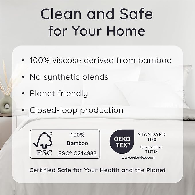 Bambaw 100% Viscose Derived from Bamboo Fitted Sheet Queen Size, Cooling Fitted Sheet Queen Size, 16’’ Pocket Fitted Sheet with Elastic Corner Straps, Queen Size Fitted Sheet Only (Moonlight Gray)