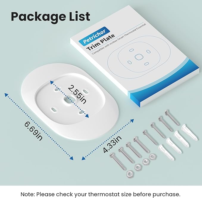 Tim Kit for ecobee Smart Thermostat Essential 2025, Wall Plate Cover Accessory for ecobee Thermostat, Easy to Install Cover Imperfections for Your Wall