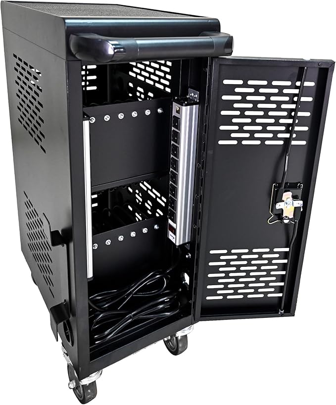 TIOPLY Laptop Charging Cart, 16 Device Tablet Storage Carts for iPad Up to 16.3" Screen Size, Mobile Charging Station for Classroom, with Cord Organizer, Front and Back Access Locking Cabinet Black