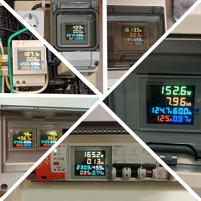 KETOTEK Single Phase Energy Meter Din Rail Electricity Usage Monitor AC 40-300V 100A Voltmeter Ammeter Watt Kwh Frequency Power Meter Built-in CT 110V