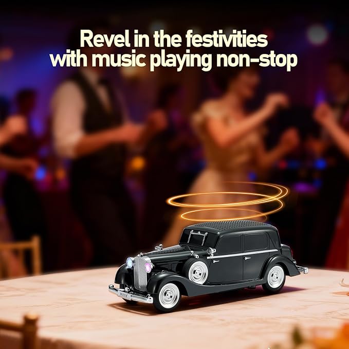 WS-1934 Retro Classic Car Bluetooth Replica Speaker – Wireless HD Sound with FM Radio,TWS Stereo,LED Party Lights,Built-in Microphone Hands-Free Call, Surprise Portable Gift for Party Use(Black)