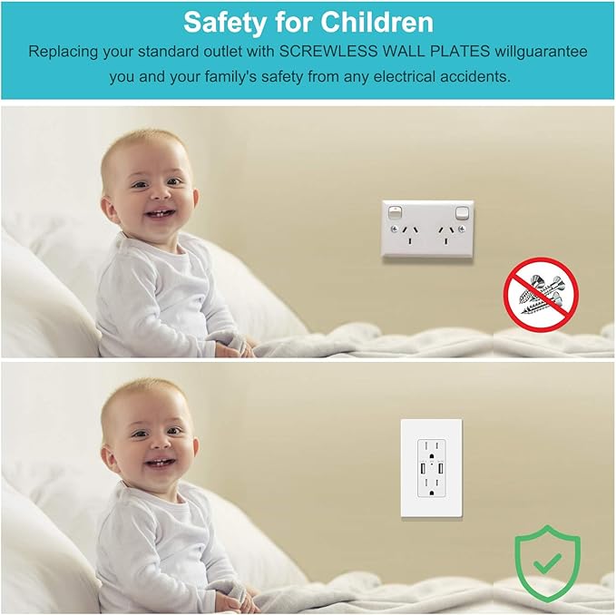MLLIZH 10 Pack 1-Gang Screwless Wall Plate, Outlet Cover Plates, 4.57” H x 2.76” L, for Light Switch, Dimmer, GFCI, USB Outlet