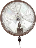 HydroMist Oscillating Wall Mounted Outdoor-Rated Fan, 3-Speed Control on Cord, Alum Fan Blade, Mounting Bracket and Black Cover Included, Residential/Commercial, 24”, Dark Brown