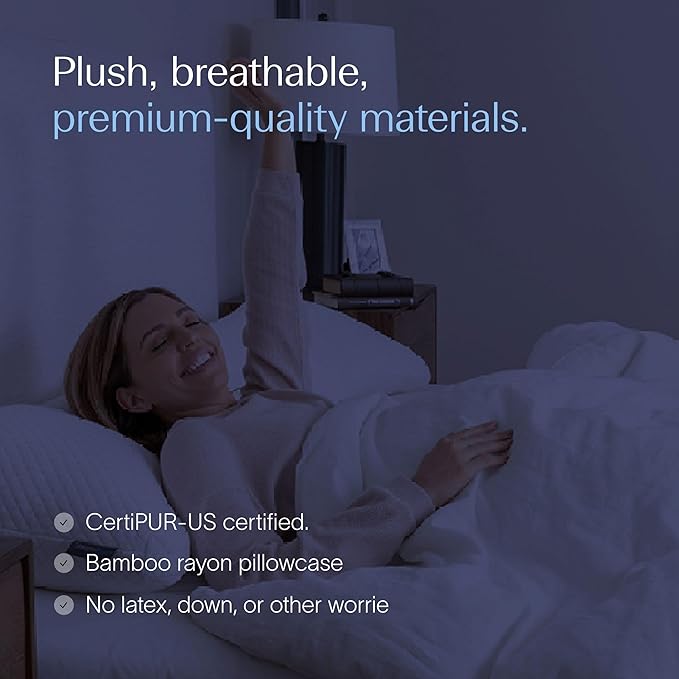 DreamyBlue Moon Pillow • Adjustable Loft, Luxury Cover, Shredded Memory Foam • for Back, Side and Combination Sleepers • Neutral Alignment for All • CertiPUR-US Certified Foam (Queen)
