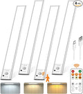 Under Cabinet Lighting with Remote Control,2500mAh USB Rechargeable Motion Sensor Light Indoor,350 Lumen LED Closet Lights,3 Color Temps Wireless Under Counter Lights for Kitchen,Pantry, Stair, 4 Pack