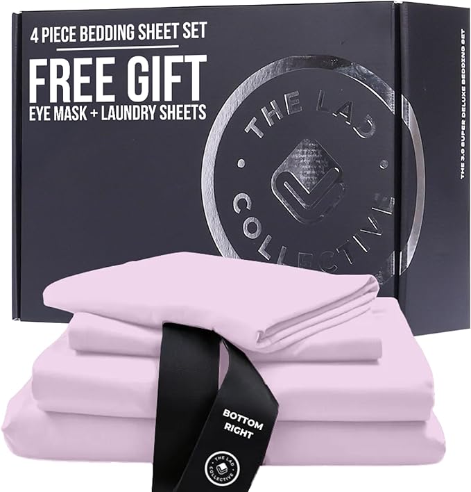 THE LAD COLLECTIVE 3.0 Twin XL Bedding Set - 4-Piece Bedset w/Fitted Sheet, Top Sheet & 2 Standard Pillowcases [Duvet Not Included] - Bamboo-Cotton - Grand Canyon Collection Soft Pink