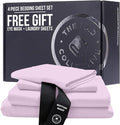 THE LAD COLLECTIVE 3.0 Queen Bedding Set - 4 -Piece Bedset w/Fitted Sheet, Top Sheet & 2 Standard Pillowcases [Duvet Not Included] - Bamboo-Cotton - Grand Canyon Collection Soft Pink