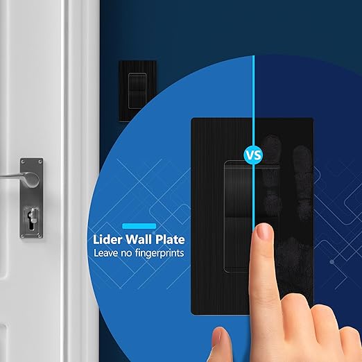LIDER Brushed Black Minimalist Design Decorator Switch with Screwless Wall Plate, Frameless Wall Light Switch, On/Off Rocker Switch, Single Pole, Residential Grade, 3 Wire, 15A 120-277VAC, 5 Pack