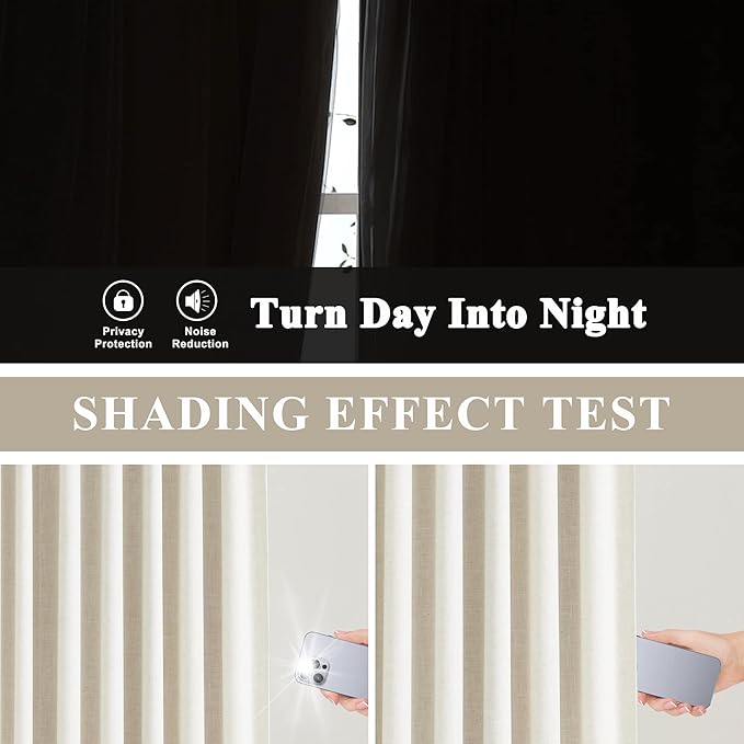 Vision Home Natural Linen Full Blackout Curtains for Bedroom Living Room Darkening Energy Efficient Window Panels 72 inch Thermal Insulated Rod Pocket Back Tab Linen Drapes 56" Wx72 Lx2