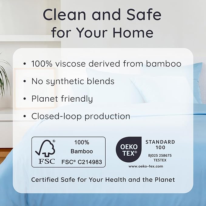 Bambaw 100% Viscose Derived from Bamboo Queen Fitted Sheet with Corner Straps, Cooling Fitted Sheets Queen Size, 16’’ Deep Pocket Soft Fitted Sheet, Queen Bed Fitted Sheet Only (Dream Blue)