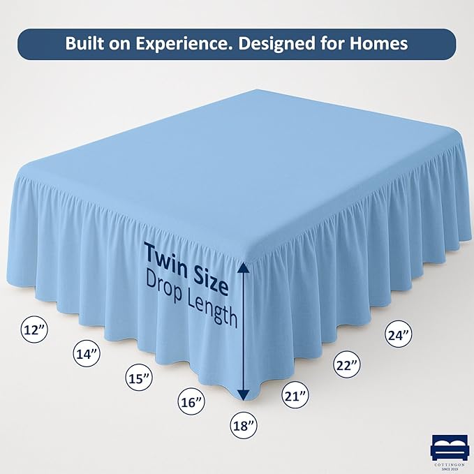Ruffled Bed Skirt with Split Corners-Dust Ruffle - 12" Drop 100% Microfiber Soft,Sheen & Luxurious Look - Bed Skirts (Light Blue -Twin)