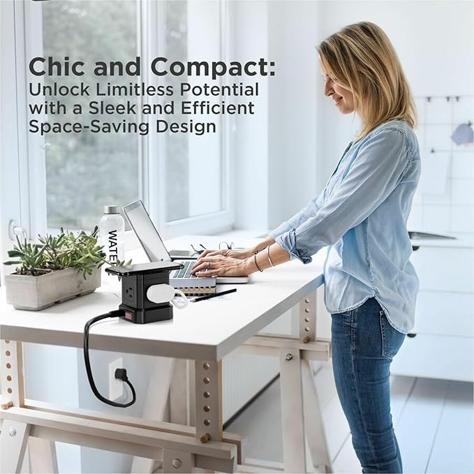 Uncaged Ergonomics Wireless Charger Cube Power Strip with USB Ports & Surge Protection, 10ft Extension Cord, 4 AC Plugs, 3 USB Ports (1C), Fast Charging, On/Off Switch, Nightstand Charger Station
