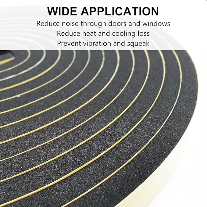 Weather Stripping Door Seal Strip, Strong Adhesive, Weatherproof, Reduce Noise, Gap Filler, Foam Insulation Tape for Doors and Windows (1/2 in x 1/8 in x 16 Ft)