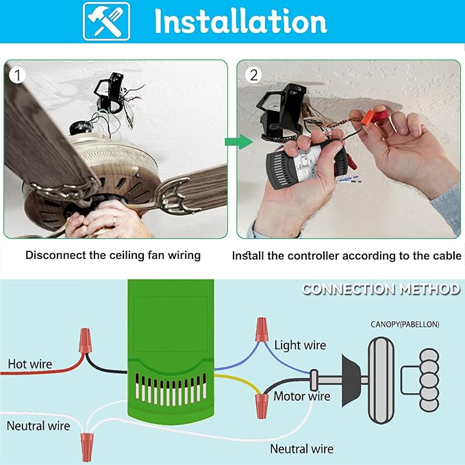 Ceiling Fan Remote Control Kit with Receiver, Replacement for Hunter 99770, 99772, 99392, 99813, Universal 3-Speeds Remote Control Kit, Fans Control with Dimmer