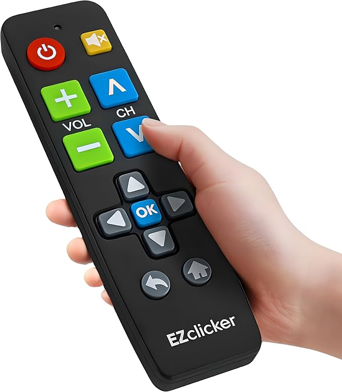 EZclicker Big Button Universal TV Remote (Black) Simple Easy to Use, Great for Seniors, Works with Major TV Brands (2xAAA Batteries Not Included)