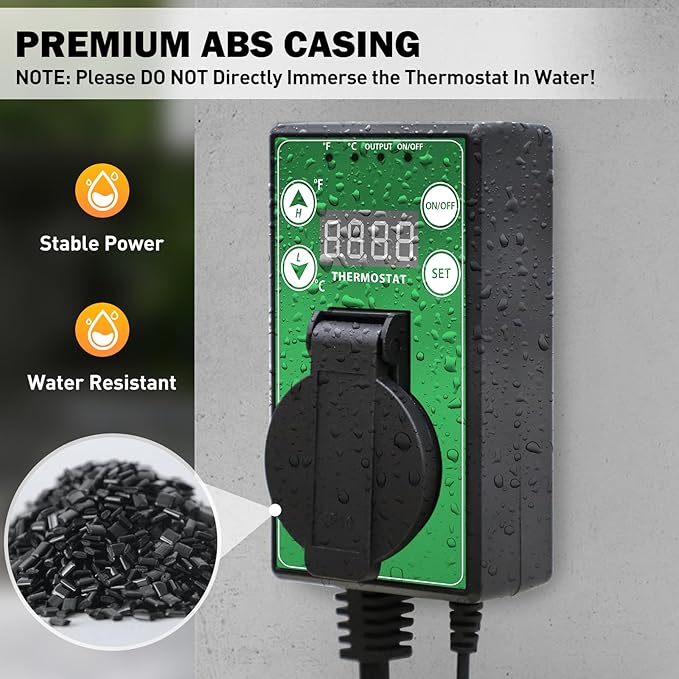 COOS BAY Digital Thermostat Controller -4 to 108°F, Temperature Control for Greenhouse Heater, Heat Mat, Grow Tent, Garage, Reptile Enclosure, Homebrew, Seedling, 15A/1500W, Green, 1 Pack